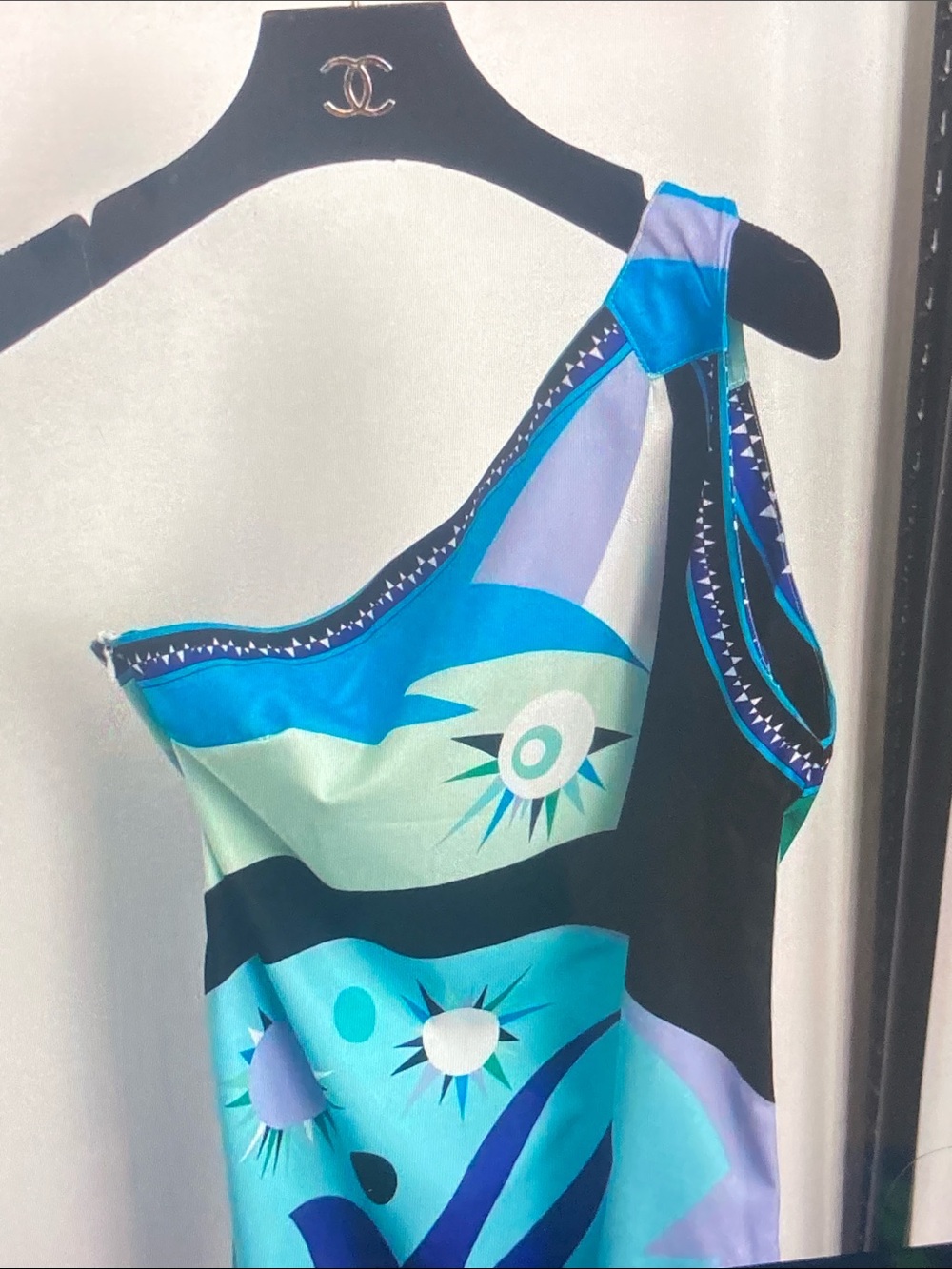 Emilio Pucci Turquoise, Aqua & Navy One-Shoulder Silk Dress - Picture 2 of 9
